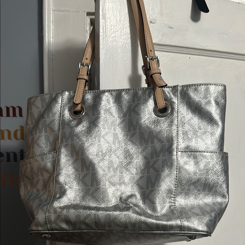 Michael Kors Silver Metallic Tote Bag